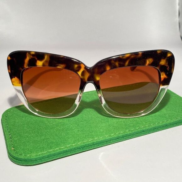 0727 Oversized Tortoise and Clear Retro Sunglasses 100% UV Protection New